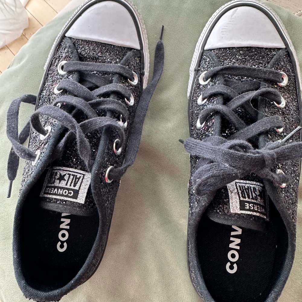 Converse Chuck Taylor All Star Low Black Glitter Sneakers Womens Size 5.5 - Picture 2 of 7